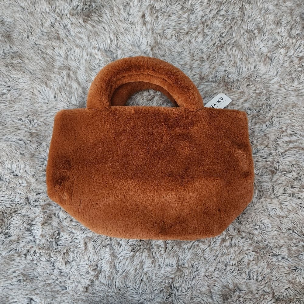 NA-KD Brown Furry Mini Tote Faux Fur Brand New‎ with Tags